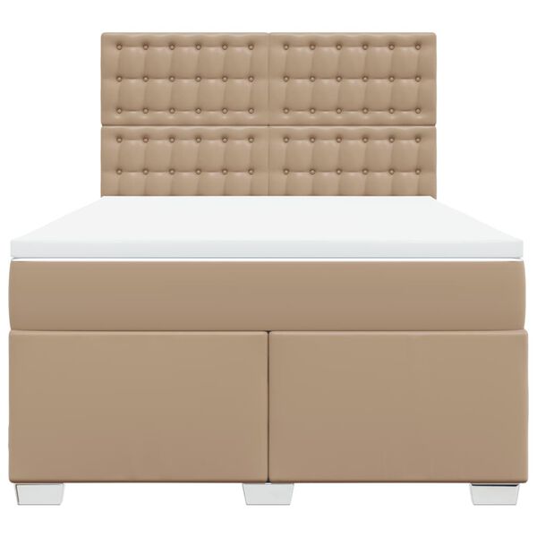 vidaXL Pat box spring cu saltea, cappuccino, 160x200cm piele ecologică