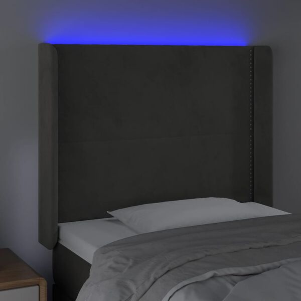 vidaXL Tăblie de pat cu LED, gri deschis, 103x16x118/128 cm, catifea