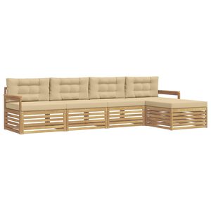 vidaXL Set de canapele de exterior 5 buc. Alb și Bej Poliester