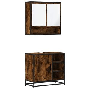 vidaXL Set mobilier de baie, 2 piese, stejar fumuriu, lemn prelucrat