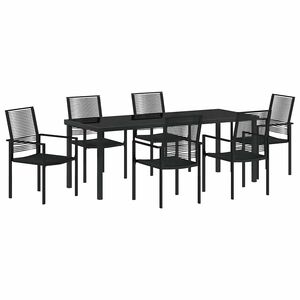 vidaXL Set de masă pentru grădină 7 pcs Negru
