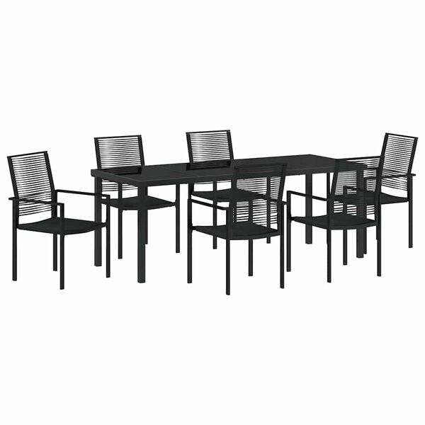 vidaXL Set de masă pentru grădină 7 pcs Negru