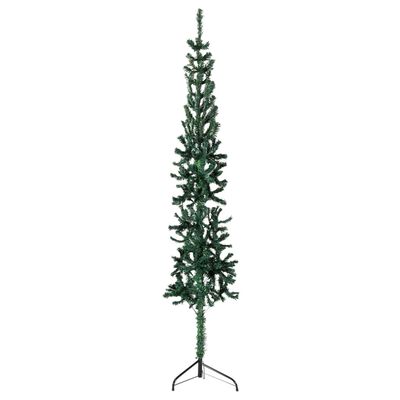 vidaXL Jumătate brad de Crăciun subțire cu suport, verde, 240 cm