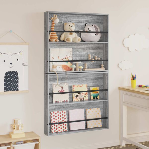 vidaXL Raft pentru reviste cu raft 2 pcs Gri Sonoma 80 x 12 x 70 cm