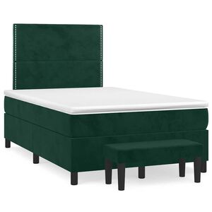vidaXL Pat box spring cu saltea, verde &icirc;nchis, 120x200 cm, catifea