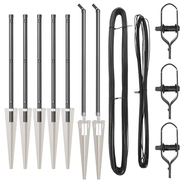 vidaXL St&acirc;lp de gard. 7 pcs Gri Oțel