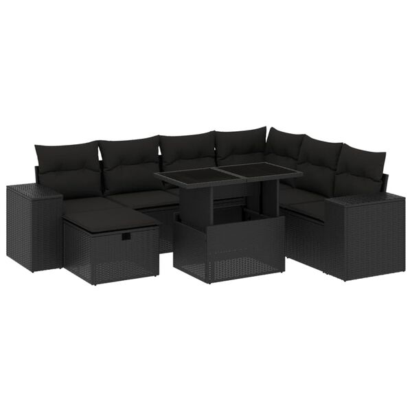 vidaXL Set mobilier de grădină cu perne, 8 piese, negru, poliratan