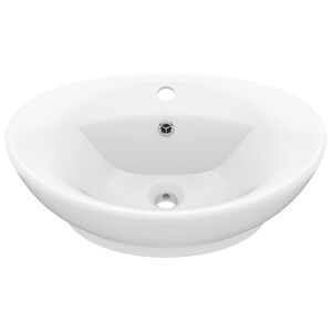 vidaXL Chiuvetă lux cu preaplin, alb mat, 58,5x39 cm ceramică, oval