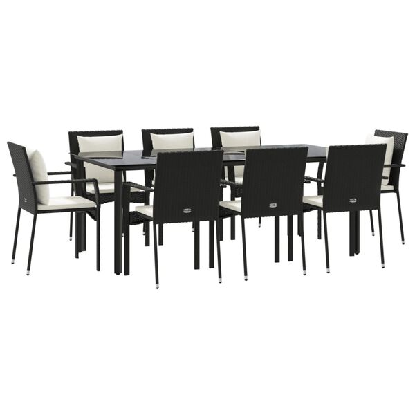 vidaXL Set mobilier de grădină cu perne, 9 piese, negru, poliratan