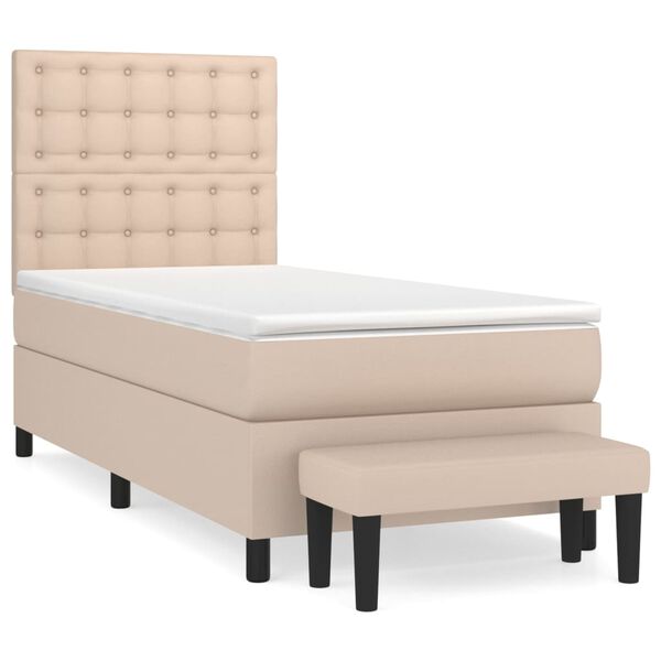 vidaXL Pat box spring cu saltea, cappuccino, 100x200cm piele ecologică