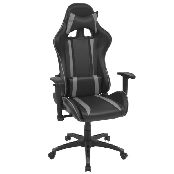 vidaXL Scaun birou rabatabil cu design racing, piele artificială, gri