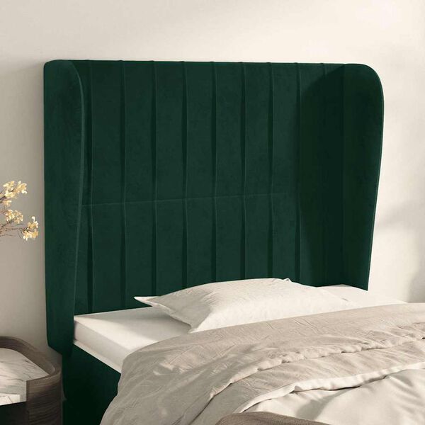 vidaXL Tăblie pat cu aripioare verde &icirc;nchis 83x23x118/128 cm catifea