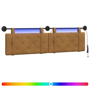 vidaXL Tăblie de pat suspendată Cu lumină LED Maro Catifea