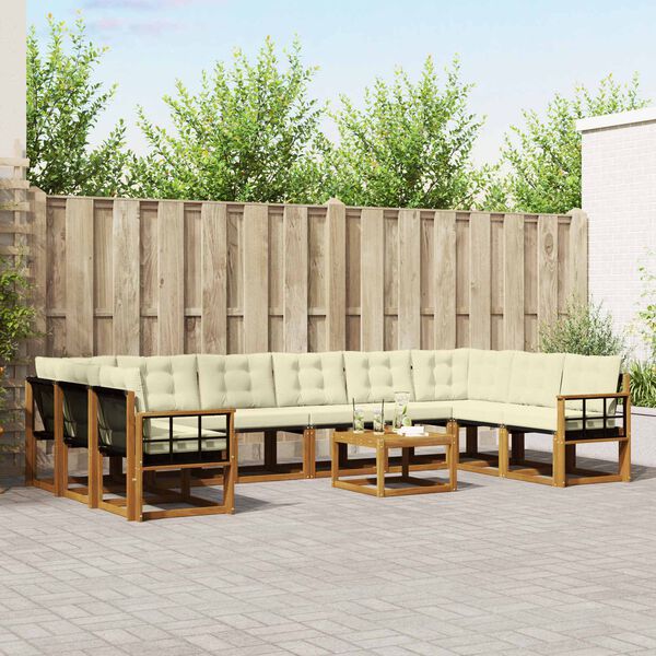 vidaXL Set de canapele de exterior cu pernă 11 pcs Natural și Crem
