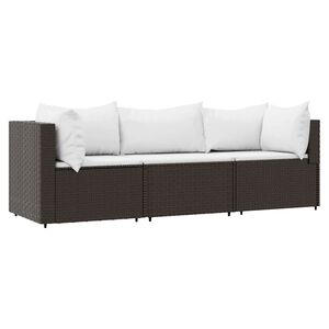 vidaXL Set mobilier de grădină cu perne, 3 piese, maro, poliratan