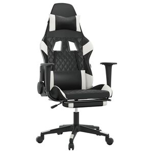 vidaXL Scaun de gaming masaj/suport picioare alb/negru piele eco