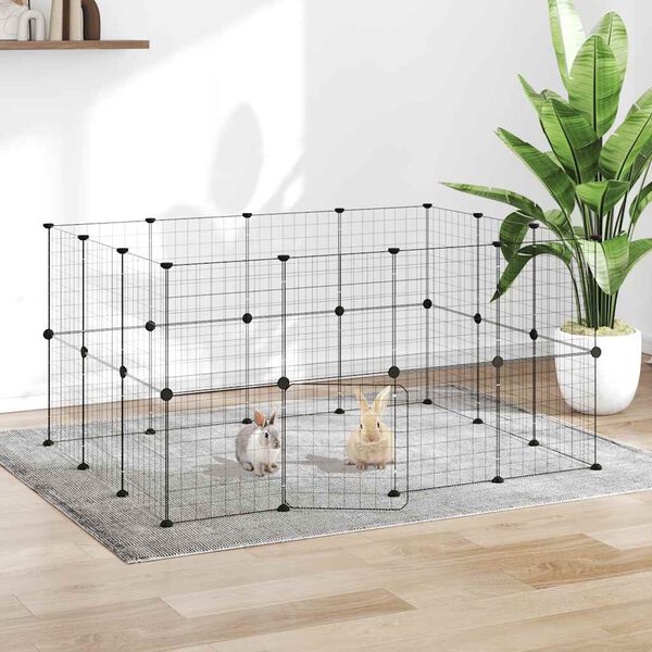 vidaXL Cușcă animale de companie cu ușă 28 panouri negru 35x35 cm oțel