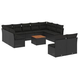 vidaXL Set canapele de grădină, 12 piese, cu perne, negru, poliratan