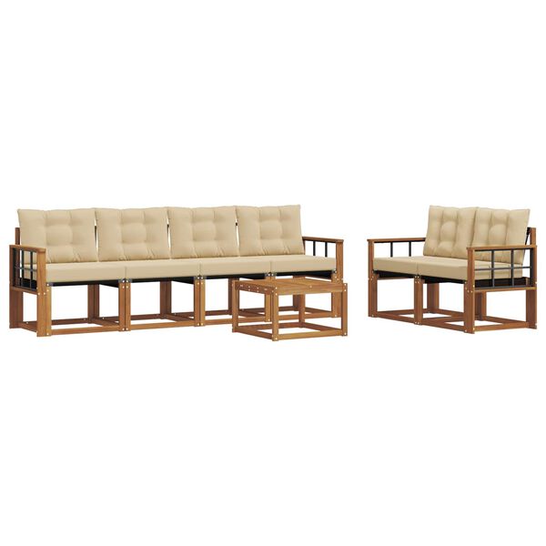 vidaXL Set de canapele de exterior cu pernă 7 pcs Natural și Bej