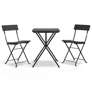 vidaXL Set mobilier bistro pliabil, 3 piese, negru, poliratan