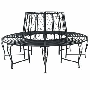 vidaXL Bancă cu arbori &Oslash; 160 x 89 cm Oțel Negru Rotund