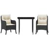 vidaXL Set mobilier de grădină cu perne, 3 piese, negru, poliratan