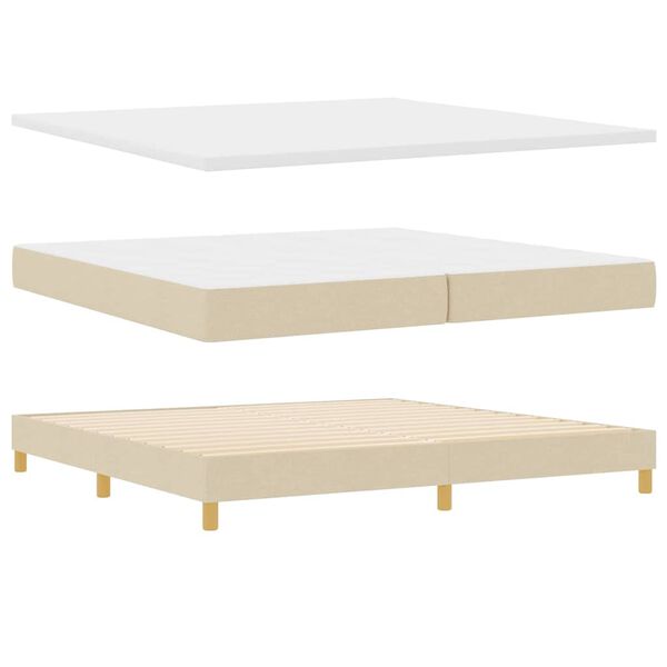 vidaXL Pat cu arcuri cu saltea cu headboard Crem 200 x 200 cm țesătură