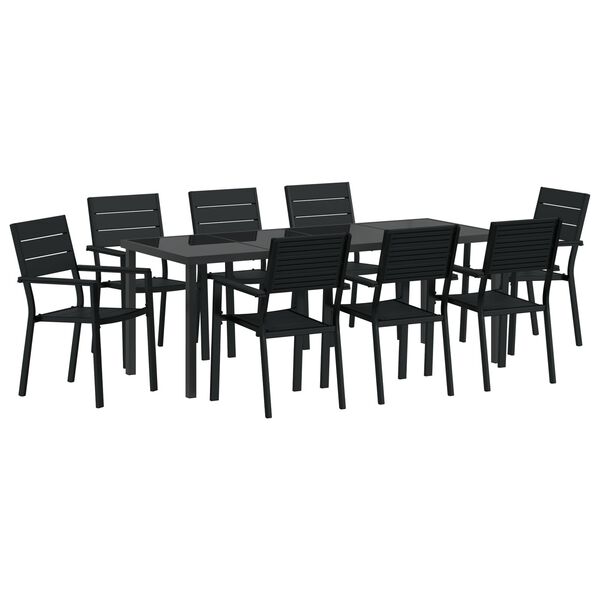 vidaXL Set de masă pentru grădină 9 pcs Negru