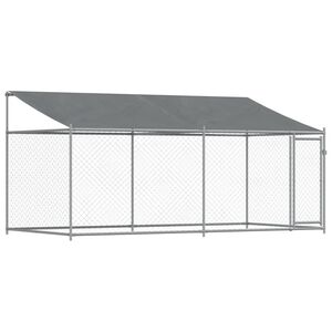 vidaXL Cușcă c&acirc;ini cu acoperiș și uși, gri, 4x2x2 m, oțel galvanizat