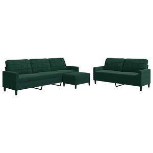 vidaXL Set de canapele cu perne, 3 piese, verde &icirc;nchis, catifea