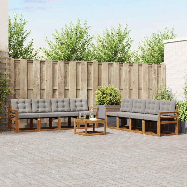 vidaXL Set de canapele de exterior 9 pcs Gri natural și deschis