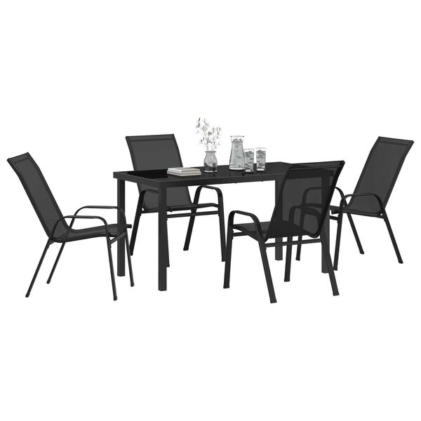 vidaXL Set de masă pentru grădină 5 pcs Negru Oțel acoperit cu pulbere