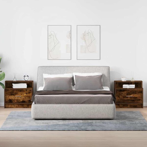 vidaXL Noptiere cu sertar 2 buc stejar afumat 51x31x47 cm