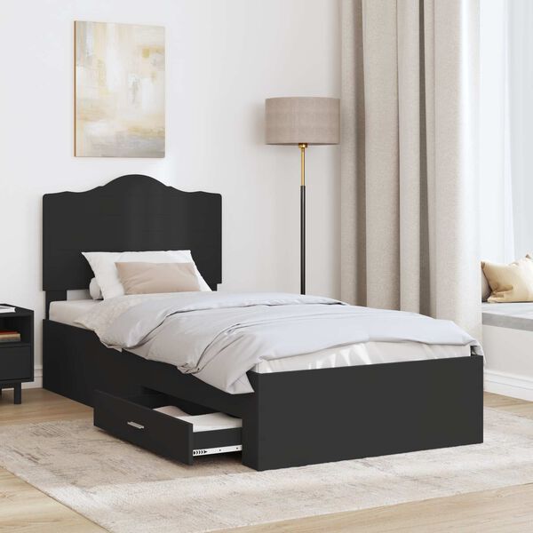 vidaXL Cadru de pat cu headboard Negru 100 x 200 cm Lemn compozit
