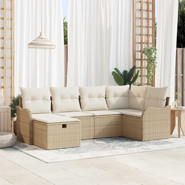 vidaXL Set de canapele pentru grădină 6 pcs bej și crem Rattan poli
