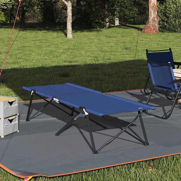 vidaXL Pat pliabil pentru camping 2 pcs albastru 206 x 76 x 74 cm