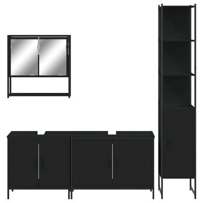 vidaXL Set mobilier de baie, 4 piese, negru, lemn prelucrat