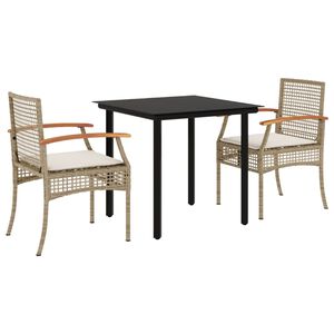 vidaXL Set mobilier de grădină cu perne, 3 piese, bej, poliratan