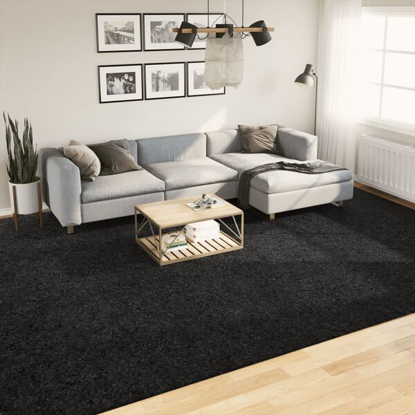 vidaXL Covor pufos "PAMPLONA" cu fire &icirc;nalte, negru modern, 300x400 cm