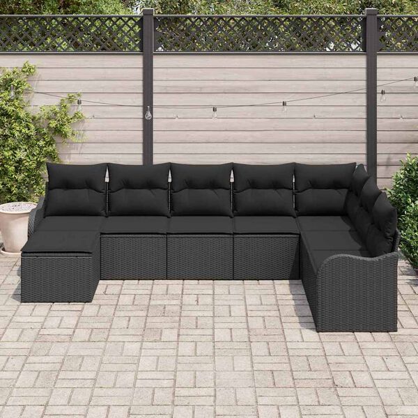 vidaXL Set de canapele pentru grădină 8 pcs Negru poliratan