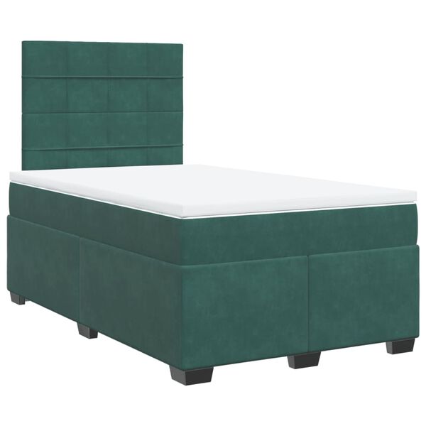 vidaXL Pat box spring cu saltea, verde &icirc;nchis, 120x190 cm, catifea