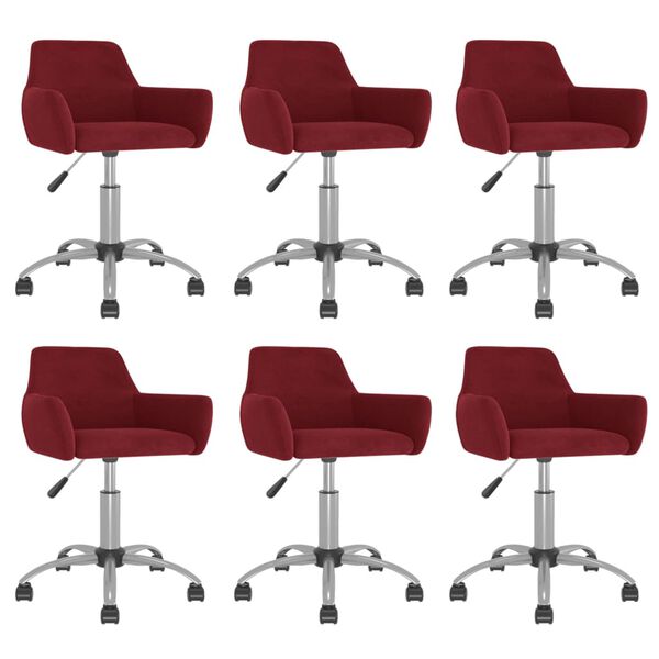vidaXL Scaune de sufragerie pivotante 6 buc, roșu vin, catifea