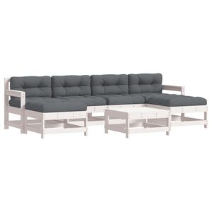 vidaXL Set mobilier de grădină cu perne, 7 piese, alb, lemn masiv