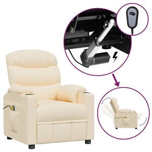 vidaXL Fotoliu de masaj electric rabatabil, crem, textil