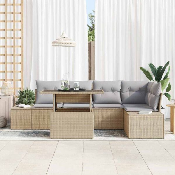 vidaXL Set de canapele pentru grădină cu pernă 6 pcs Bej Rattan poli