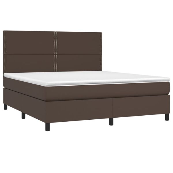 vidaXL Pat box spring cu saltea, maro, 180x200 cm, piele ecologică