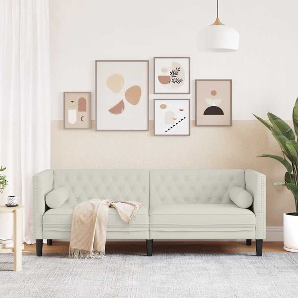 vidaXL Canapea Chesterfield cu pernuțe/3 locuri, crem, catifea