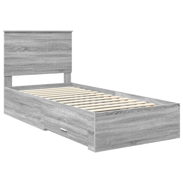 vidaXL Cadru de pat cu headboard Gri Sonoma 90 x 190 cm Lemn compozit