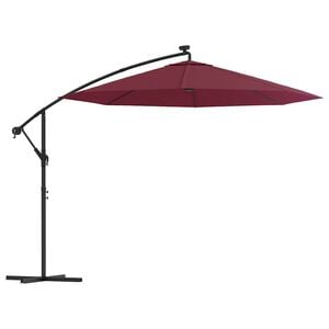 vidaXL Umbrelă &icirc;n consolă cu LED și st&acirc;lp din oțel, roșu vin