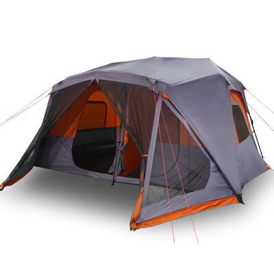 vidaXL Cort de camping pentru 10 persoane, gri/portocaliu, impermeabil